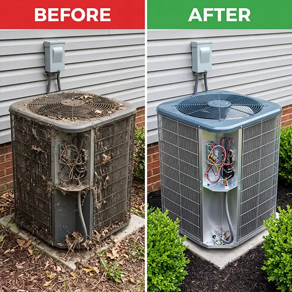 AC repair before and after image showing the difference in performance after professional service