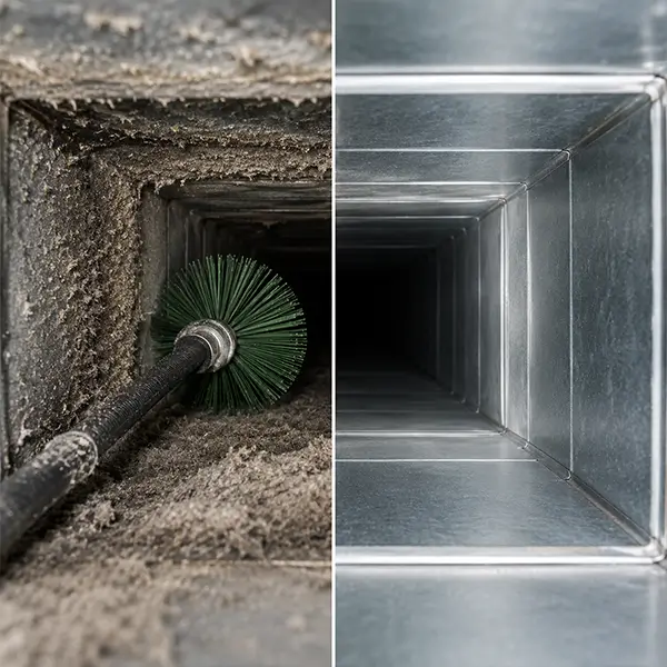 Air duct cleaning before and after image showing the difference in cleanliness after professional service