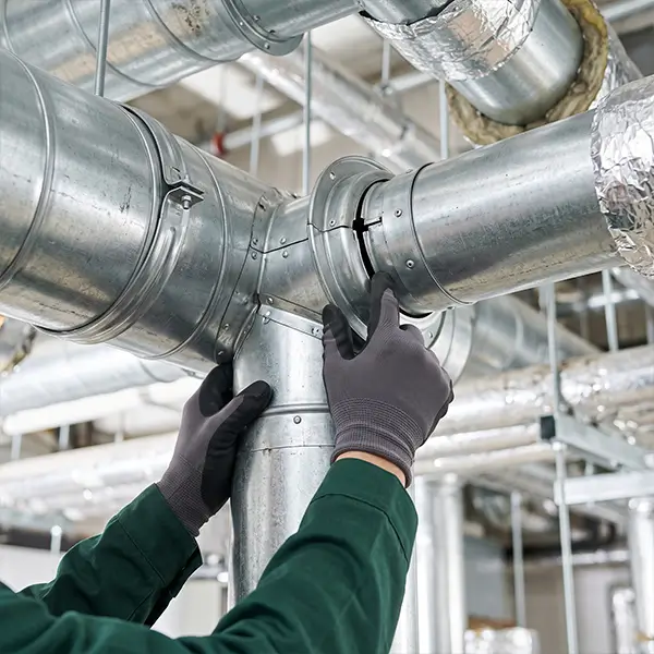 Technician performing professional duct sealing and leak detection in Addison Texas