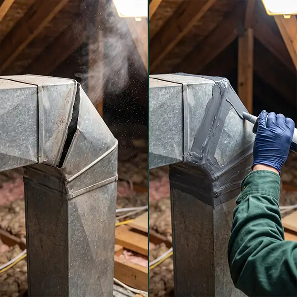 Duct sealing before and after image showing the difference in cleanliness after professional service